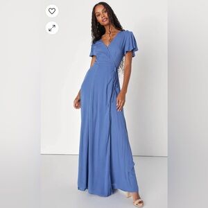 NEW Lulus Much Obliged Royal Blue Wrap Maxi Dress